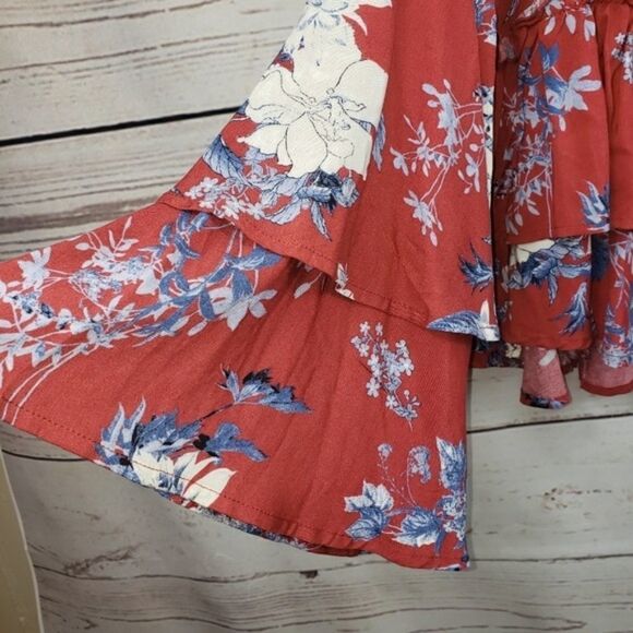Boho Red Floral Gypsy Blouse Top Med Altered State - Picture 5 of 11